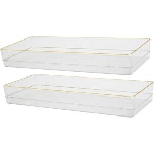 Martha Stewart Kerry Plastic Stackable Office Desk Drawer Organizers, 6″ x 3″, 6 Pack, with Gold Trim(15″ x 6″)