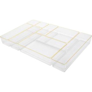 Martha Stewart Kerry Plastic Stackable Office Desk Drawer Organizers, Set of 5, with Gold Trim(Set of 8)