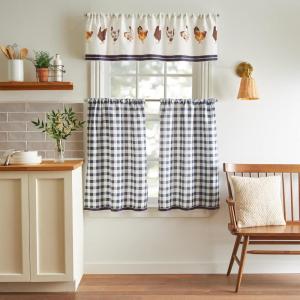 Martha Stewart Lemons 3-Piece Window Curtain Valance and Tiers Set, Yellow(Blue)