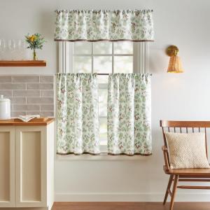Martha Stewart Lemons 3-Piece Window Curtain Valance and Tiers Set, Yellow(Green)