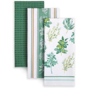 Martha Stewart Lint-Free Kitchen Towel 3-Pack Set, Iris, 18″x28″(Herbs)