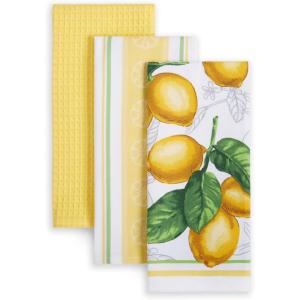 Martha Stewart Lint-Free Kitchen Towel 3-Pack Set, Iris, 18″x28″(Lots of Lemons)