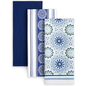Martha Stewart Lint-Free Kitchen Towel 3-Pack Set, Iris, 18″x28″(Medallion)