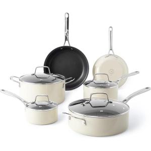 Martha Stewart Lockton Premium Nonstick 10 Piece Enamel Heavy Gauge Aluminum Pots and Pans Cookware Set – Martha Blue(Linen)