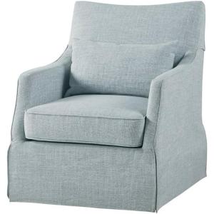 Martha Stewart London Swivel Chair – Solid Wood & Plywood, Skirted Metal Base Accent Armchair, Lumbar Pillow -Modern Classic Family Room Sofa Furniture Bedroom Lounge, 28″X31.5″X35.25″, Grey(Light Blue)