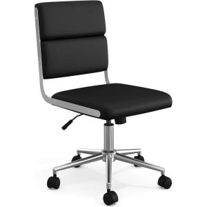 Martha Stewart Lulu Swivel Task Chair with Height Adjustable Seat for Home Office in Off White Faux Leather with Polished Brass Frame(Black Faux Leather/Polished Nickel Frame)