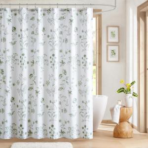 Martha Stewart Martha’s Garden Shower Curtain Botanical Floral Print Cotton Shower Curtain for Bathroom, Spa Quality Modern Shower Curtains Standard Size, 72×72 Blue(Garden Green)