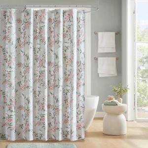 Martha Stewart Martha’s Garden Shower Curtain Botanical Floral Print Cotton Shower Curtain for Bathroom, Spa Quality Modern Shower Curtains Standard Size, 72×72 Blue(Meadow Green)