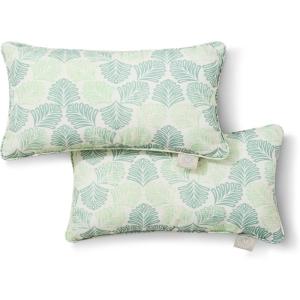 Martha Stewart Modern Banana Leaves Indoor Outdoor Decorative Pillow 2-Pack Set, UV Fade Resistant, Water Repellent, Printed Tropical Design, Warm Grey, 18″x18″(Green)