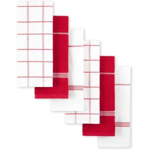 Martha Stewart Modern Waffle Kitchen Towel Set 6-Pack, Aqua Blue, 16″x28″(Red)
