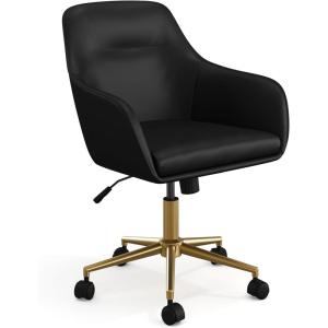 Martha Stewart Rayna Swivel Task Chair with Flared Arms for Home Office in White Boucle with Oil Rubbed Bronze Frame(Black Faux Leather/Polished Brass Frame)