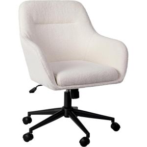 Martha Stewart Rayna Swivel Task Chair with Flared Arms for Home Office in White Boucle with Oil Rubbed Bronze Frame(White Boucle/Oil Rubbed Bronze)