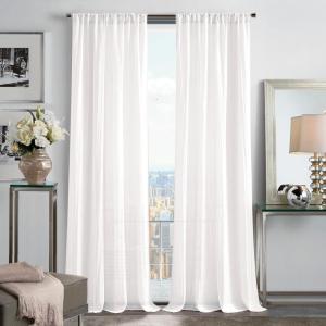 Martha Stewart Sheer Curtains Crinkle Textured Rod Pocket Window Curtain Panel Pair, 84″, White(White)