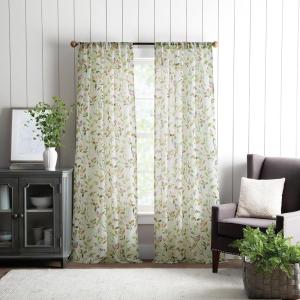 Martha Stewart Sheer Curtains Floral Botanical Kensington Flower Garden Rod Pocket Window Curtain Panel Pair, 84″, Multi Green(Multi Pink)