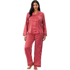 Martha Stewart Sleepwear for Women | Silky Satin 2-Piece Long Sleeve Notch Collar Pajama Set