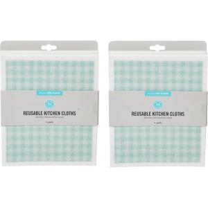 Martha Stewart Swedish Kitchen Absorbent Sponge Dish Cloths, Polka Dots, 8 Count(Teal Gingham)