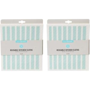 Martha Stewart Swedish Kitchen Absorbent Sponge Dish Cloths, Polka Dots, 8 Count(Teal Stripes)