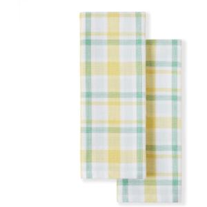 Martha Stewart Valley Plaid Kitchen Towel 2-Pack Set, Indigo, 16″x28″(Yellow)