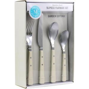 Martha Stewart Watercliffe 16 pc Flatware Silverware Set – Stainless Steel Utensils – Forks, Spoons, Knives – Service for 4 – Linen(Watercliffe (Linen))