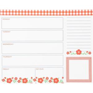 Martha Stewart Weekly Planner Notepad, Grocery List Notepad with Daily Sections, 10″ x 8″ Undated Desk Planner for Women, Magnetic Backing, Floral Cloud Dancer