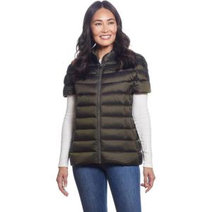 Martha Stewart Womens Puffy Down Vest, Lightweight Casual Short Sleeve Vest Jacket, Quilted Outerwear with Pockets(Olive)