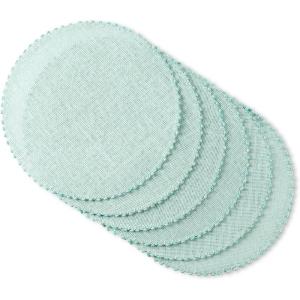 Martha Stewart Woven Water Resistant Lindos Placemat Set 6-Pack, 15″ Round, Beige(Aqua)
