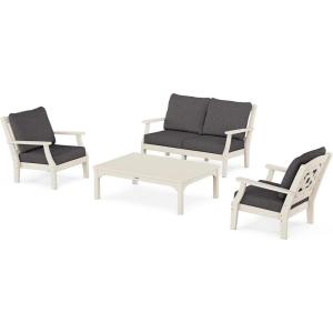 Martha Stewart by POLYWOOD® Chinoiserie 4-Piece Deep Seating Set with Loveseat in Sand/Glacier Spa(Sand / Ash Charcoal)