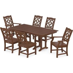 Martha Stewart by POLYWOOD® Chinoiserie 7-Piece Farmhouse Dining Set in Sand(Mahogany)