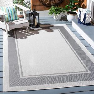 Martha Stewart x SAFAVIEH Outdoor Area Rug Collection – 5’5″ x 7’7″, Ivory & Beige, Weather Resistant & Washable, Ideal for Patio, Backyard, Mudroom, Deck, Dining Space (MSRO317B)(Ivory/Grey)