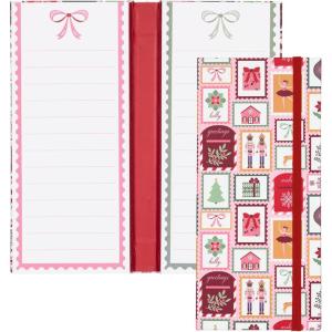 Martha Stewart List Pad Folio, Holiday Hardcover Notepad with Elastic Closure, 2 Lined List Pads with 52 Perforated Sheets Each, Portable Organizer for Gift & Shopping Lists (Stamps)