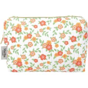 Martha Stewart Quilted Makeup Bag, Compact Cosmetic Organizer for Women, Small Zipper Pouch with PVC Lining, 8.75″ x 4″ x 6″ (Floral Cloud Dancer)