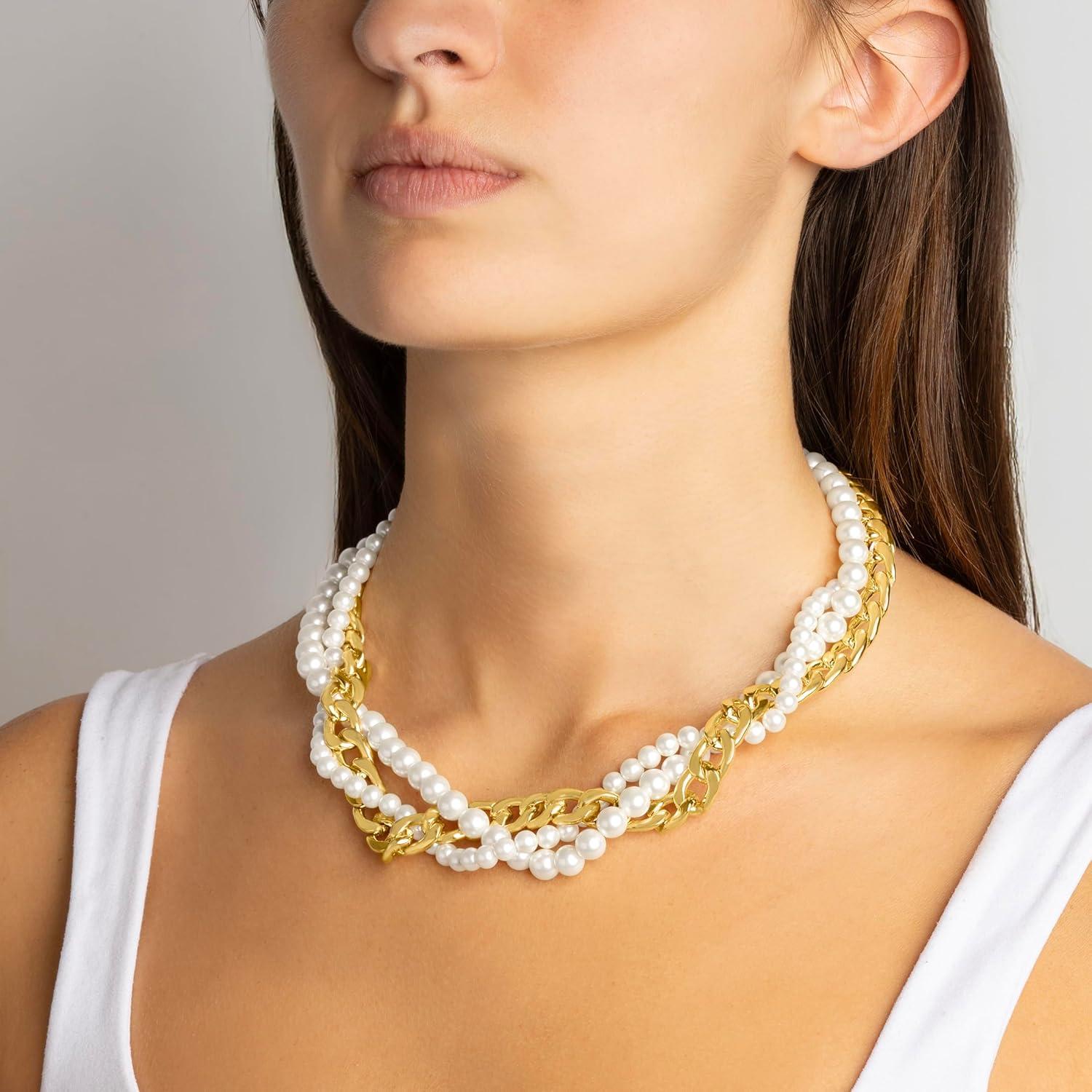 imageMartha Stewart Three Twisted Strand Pearl and Chain Necklace In Gold Long For Women