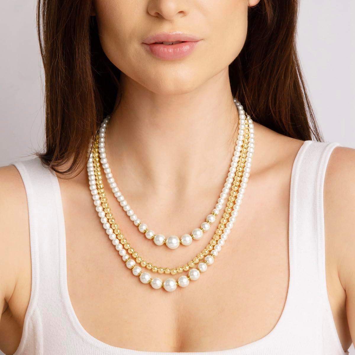 imageMartha Stewart Traditional Three Strand Pearl and Ball Necklace In Gold For Women