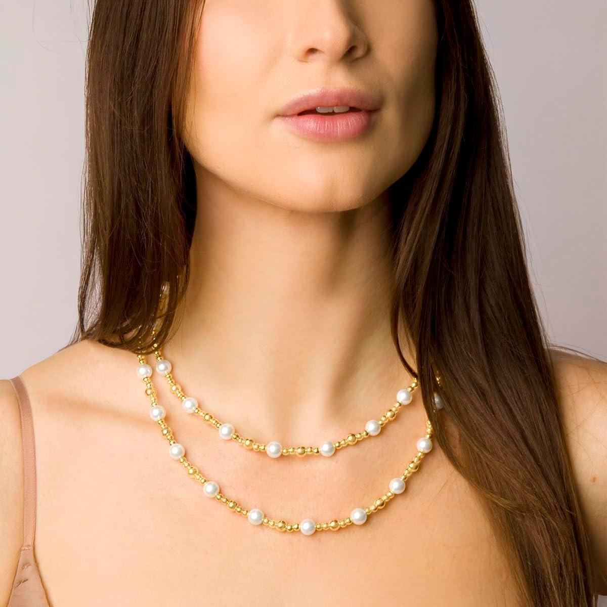 imageMartha Stewart Two Strand Pearl and Gold Ball Necklace 20 Inches For Women