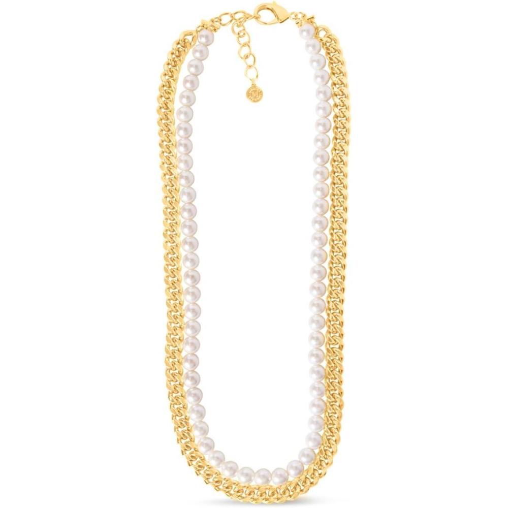 imageMartha Stewart Pearl and Curb Chain Necklace In Gold 24 Inches For Women