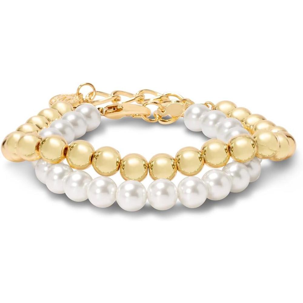 imageMartha Stewart Two Strand Pearl and Gold Ball Bracelet 7 Inches For Women