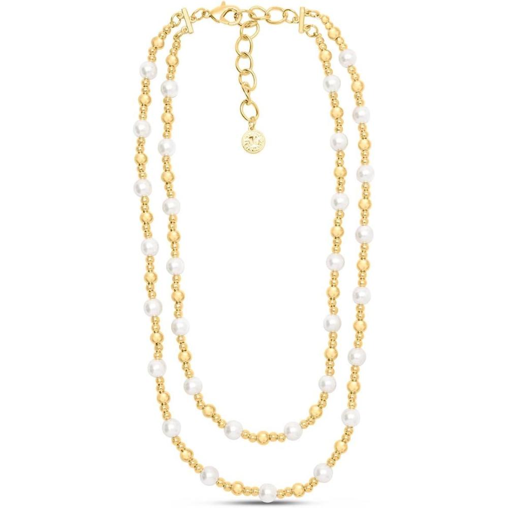 imageMartha Stewart Two Strand Pearl and Gold Ball Necklace 20 Inches For Women