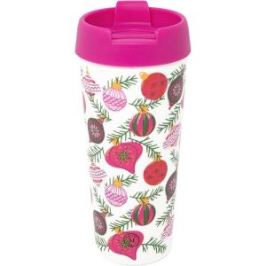 Martha Stewart Acrylic Thermal Mug, 16 oz Insulated Holiday Mug with Festive Design, Durable, Lightweight Travel Coffee Cup for Hot Drinks, Cocoa, Tea (Ornaments)