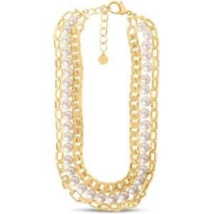 Martha Stewart Three Strand Pearl and Chain Necklace In Gold For Women