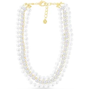 Martha Stewart Three Strand Pearl and Crystal Necklace In Gold, 18 Inches For Women