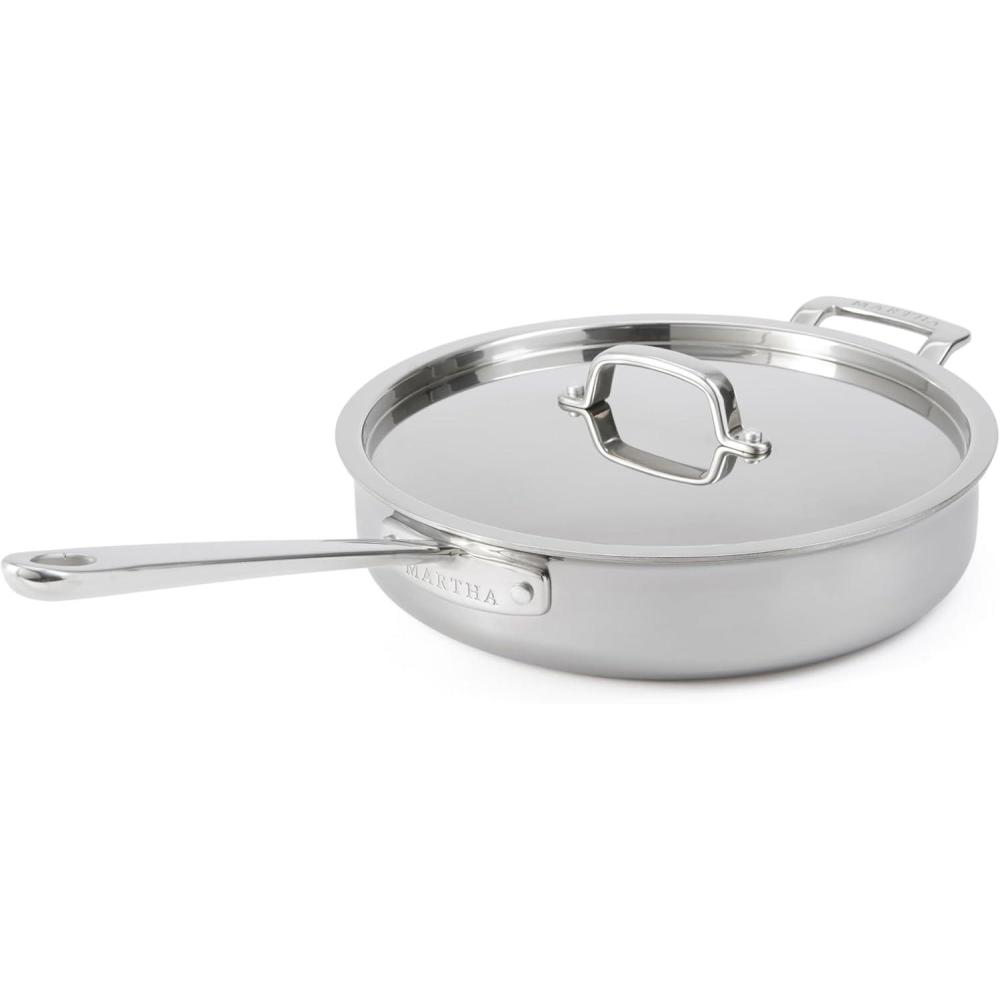 imageMartha Stewart Martha 35Quart Straight Sided Triply Stainless Steel Saute Pan wLidStainless w Ceramic Interior