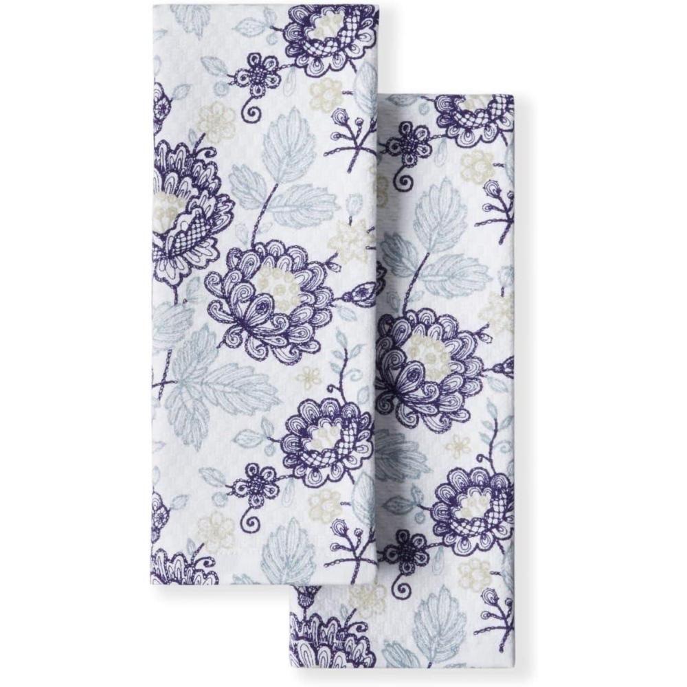 imageMartha Stewart Dual Purpose Kitchen Towel 2Pack Set Strie Medallion 16quotx28quotEmbellished Floral