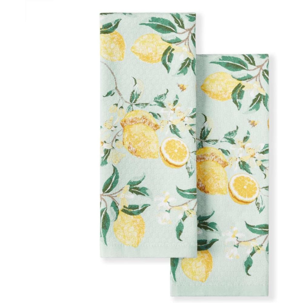 imageMartha Stewart Dual Purpose Kitchen Towel 2Pack Set Strie Medallion 16quotx28quotLemon Whimsy