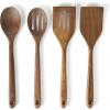 Martha Stewart Bainford 4-Piece Wooden Kitchen Utensil Set, Walnut – Cooking Spoons and Turner Tools for Nonstick Cookware, Heat Resistant, Durable Hardwood