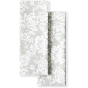 Martha Stewart Dual Purpose Kitchen Towel 2-Pack Set, Strie Medallion, 16″x28″(Floral Vine)
