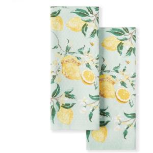 Martha Stewart Dual Purpose Kitchen Towel 2-Pack Set, Strie Medallion, 16″x28″(Lemon Whimsy)