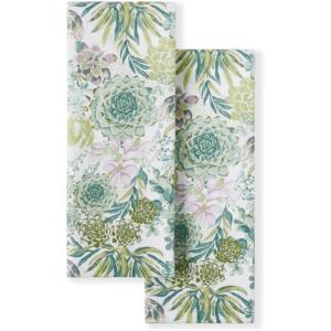 Martha Stewart Dual Purpose Kitchen Towel 2-Pack Set, Strie Medallion, 16″x28″(Succulents)