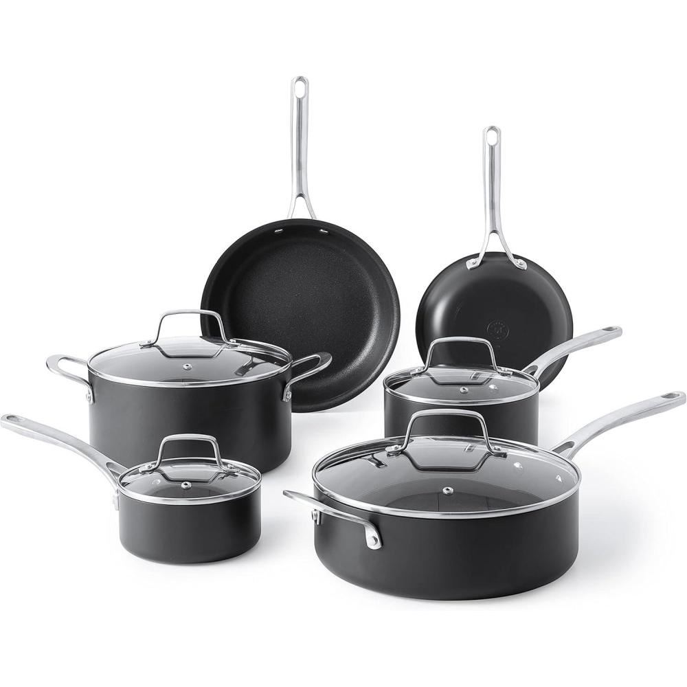 imageMartha Stewart Bosworth 10 Piece Hard Anodized Nonstick Aluminum Cookware Set BlackCookware Set