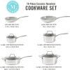 Martha Stewart Delaroux 10 Piece Stainless Steel Pots and Pans Kitchen Cookware Set w/PFAs Free Premium Nonstick Ceramic Interior
