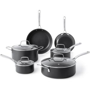 Martha Stewart Bosworth 10 Piece Hard Anodized Nonstick Aluminum Cookware Set – Black(Cookware Set)